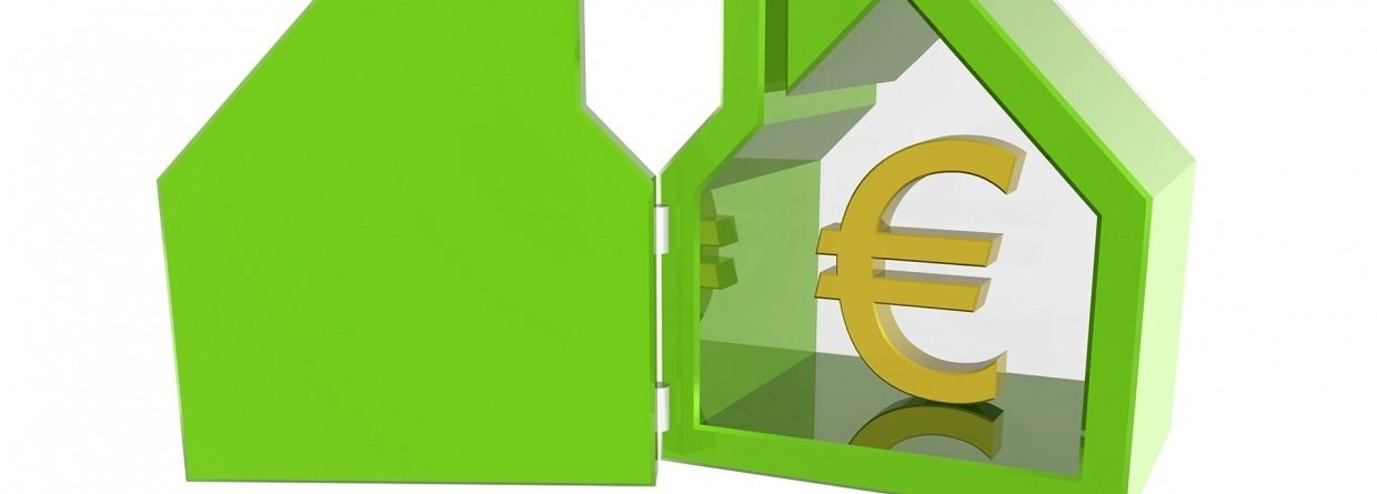 Afbeelding van een huis welke is opgeklapt met een euroteken